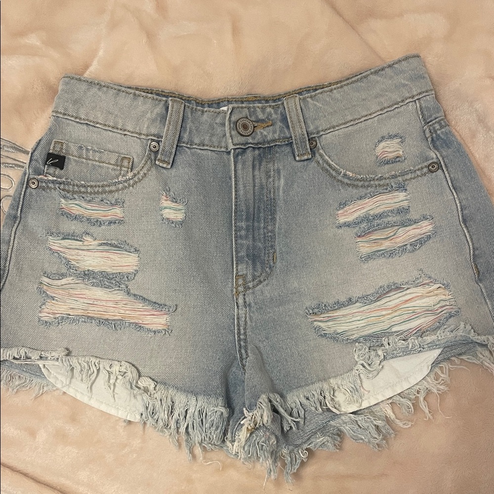 Distressed Light Blue Denim Shorts